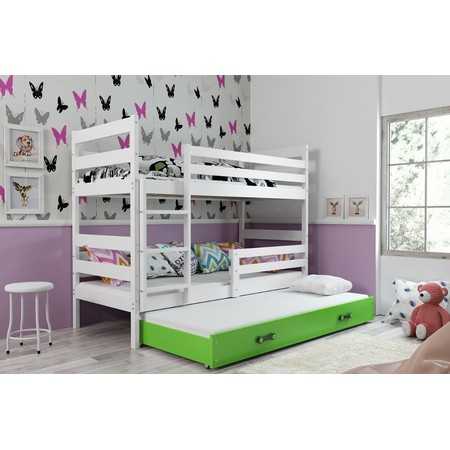 Gyerek emeletes ágy kihúzható ággyal ERYK 200x90 cm Zöld Fehér BMS