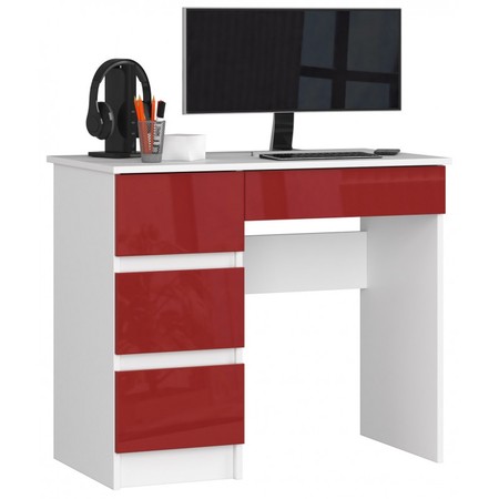 A7 Számítógép asztal fehér / fényes piros Akord