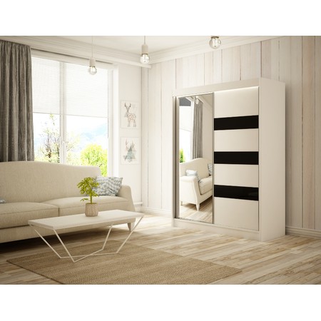 Kvalitní Šatní Skříň Lotse 150 cm Čokoláda Černý Mat-Bílý Mat Furniture