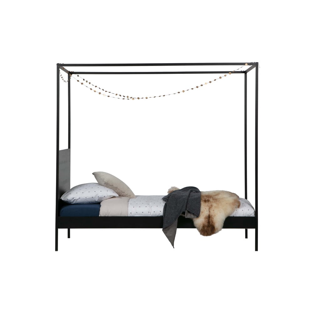 Fekete fém egyszemélyes ágy ágyráccsal 90x200 cm Dani – WOOOD