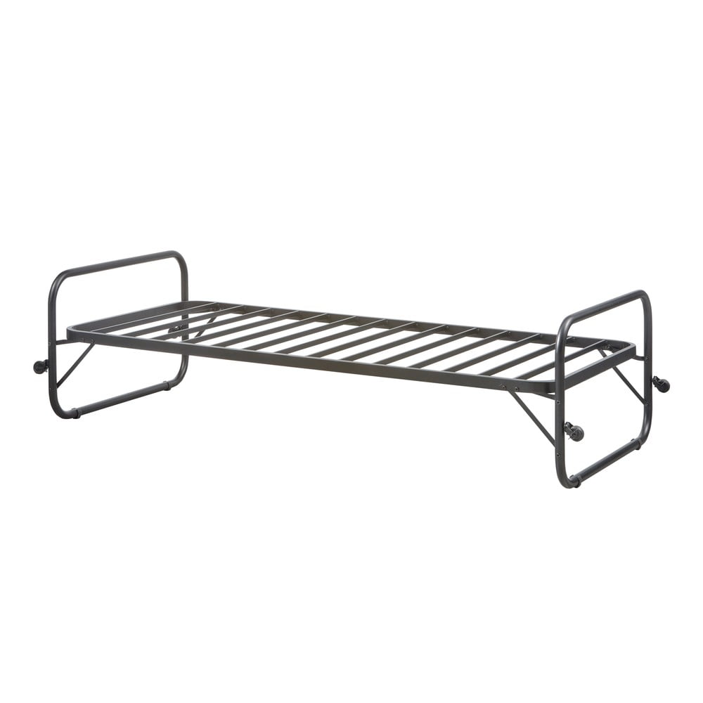 Fekete fém összecsukható egyszemélyes ágy ágyráccsal 90x200 cm Lucy – WOOOD