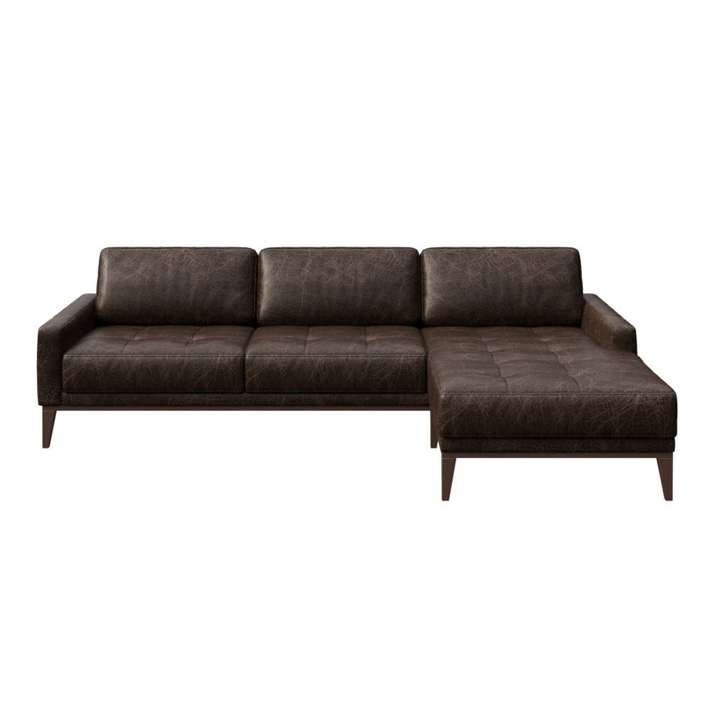 Musso Tufted sötétbarna bőr kanapé jobb oldali fekvőfotellel - MESONICA