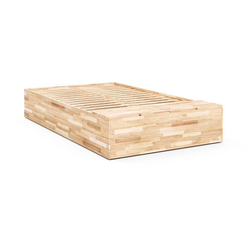 Natúr színű borovi fenyő ágyneműtartós franciaágy ágyráccsal 160x200 cm Basement Bed – Karup Design