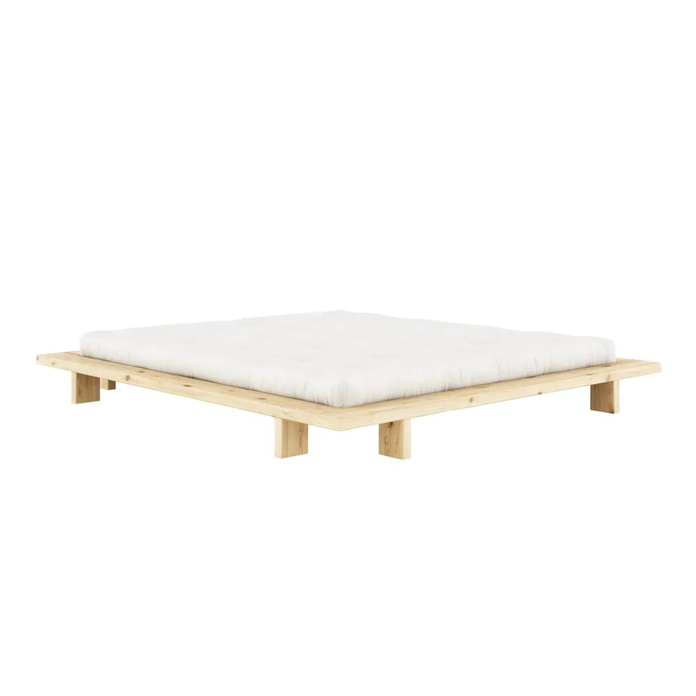Natúr színű borovi fenyő franciaágy ágyráccsal 180x200 cm Japan – Karup Design