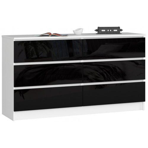 K120 6SZ CLP Komód (fényes fekete/fehér) Akord