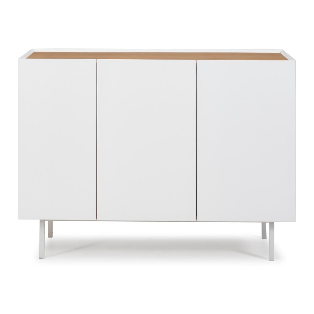 Fehér alacsony komód tölgyfa dekorral 110x85 cm Arista – Teulat