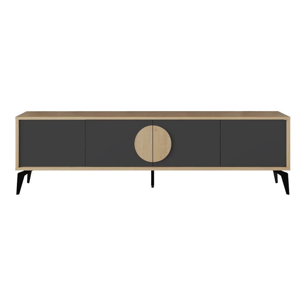 Fekete-natúr színű TV-állvány tölgyfa dekorral 180x51 cm Vae – Marckeric