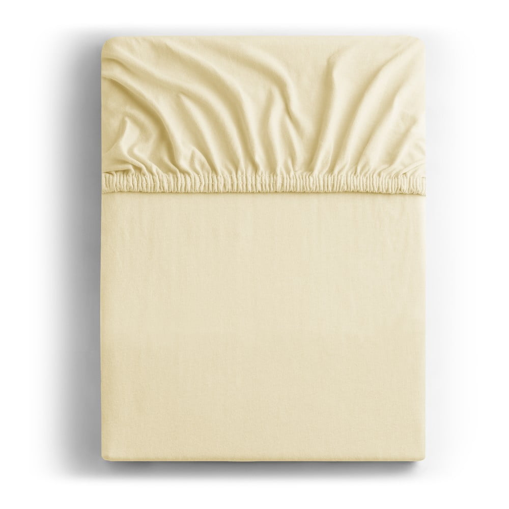 Krémszínű gumis jersey lepedő 200x200 cm Amber – Restilo