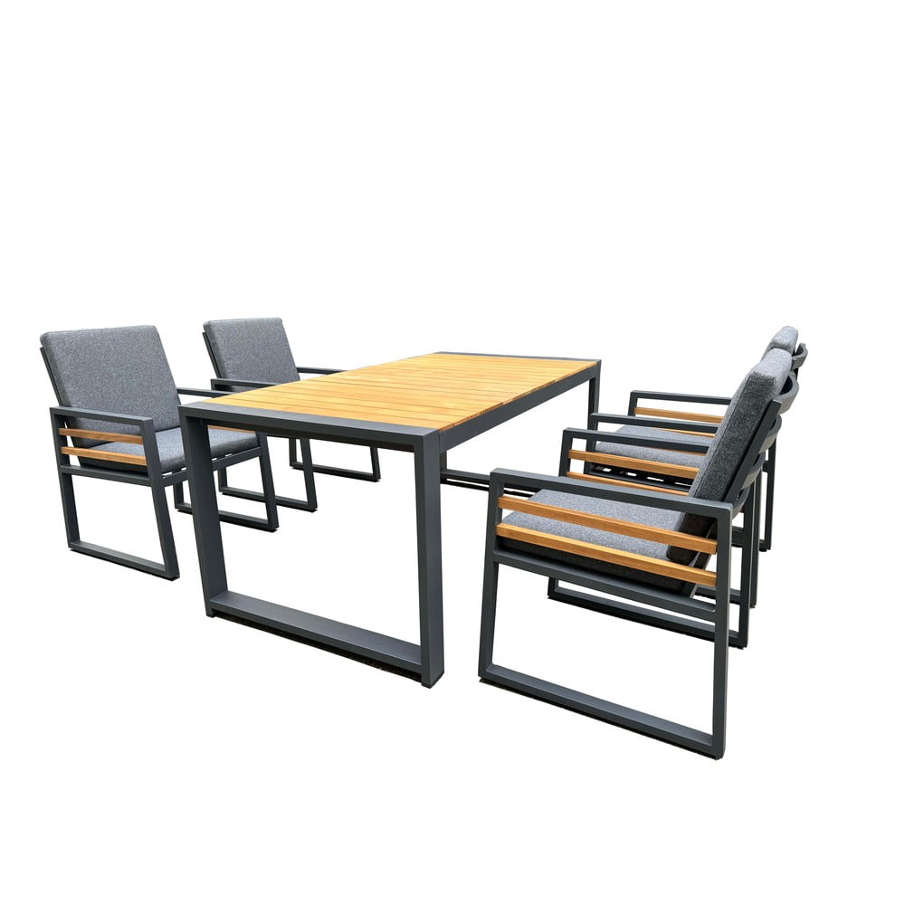 Szürke-natúr színű alumínium négyszemélyes kerti étkezőgarnitúra Colmar – Rojaplast