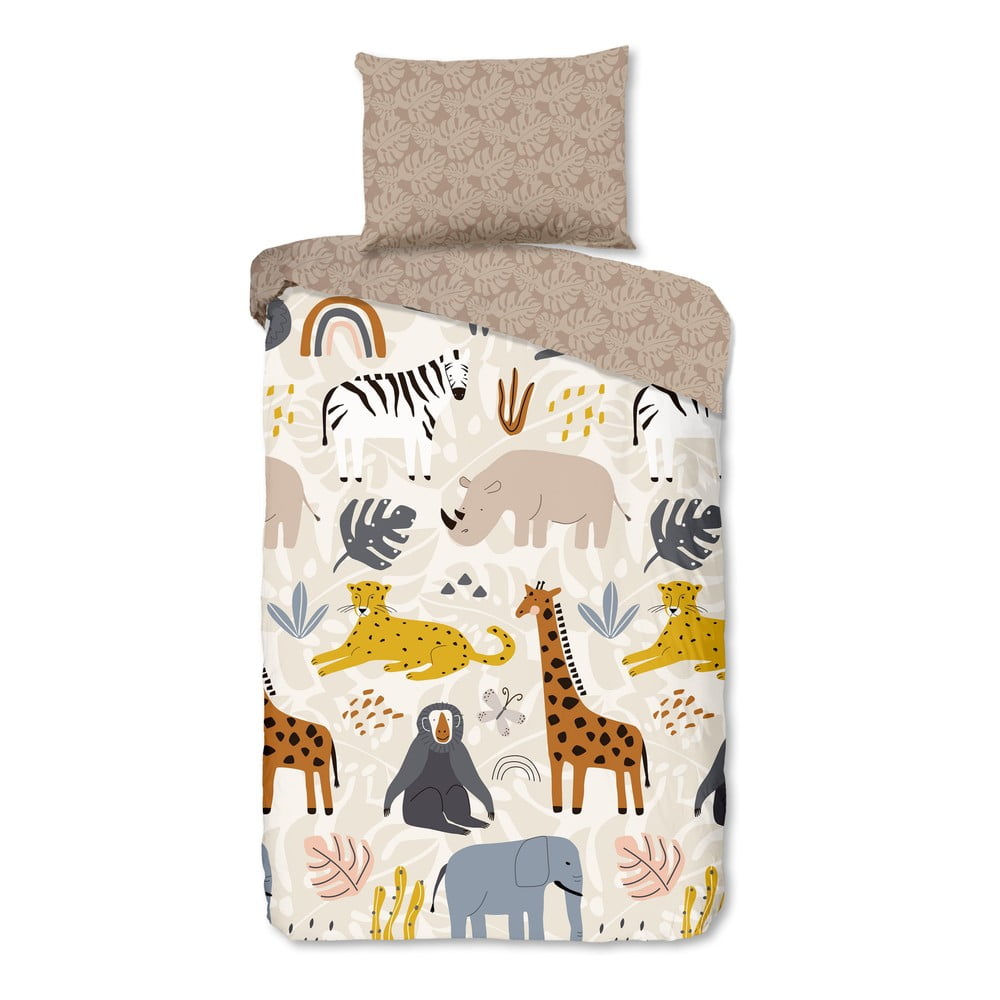 Világosbarna egyszemélyes flanel gyerek ágyneműhuzat 140x200 cm Jungle – Good Morning