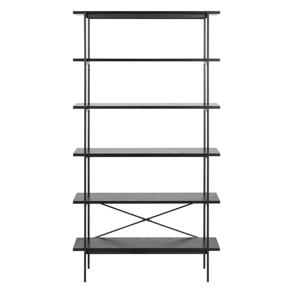 Fekete polcos állvány kőrisfa dekorral 94x172 cm Angus – Actona