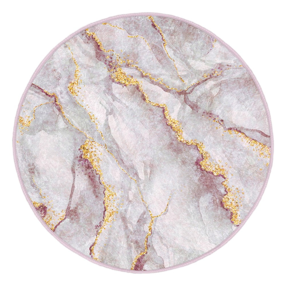 Világos rózsaszín-aranyszínű mosható kerek szőnyeg ø 80 cm Marble – Mila Home
