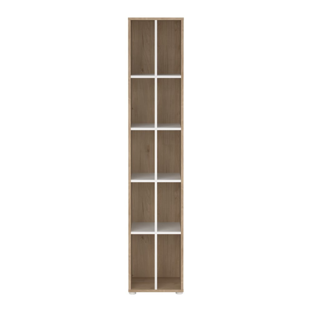 Fehér-natúr színű könyvespolc tölgyfa dekorral 41x205 cm Sign – Tvilum