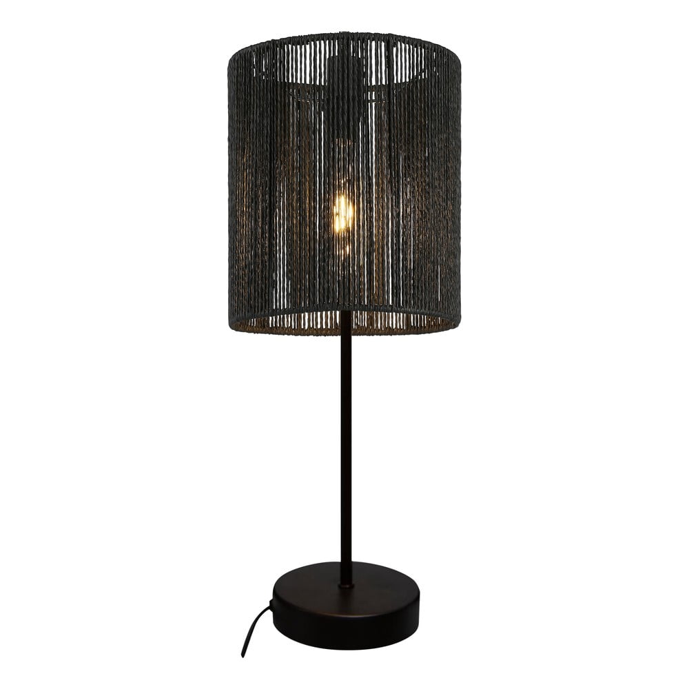 Fekete asztali lámpa fonott nád búrával (magasság 48 cm) Foresto – GTV