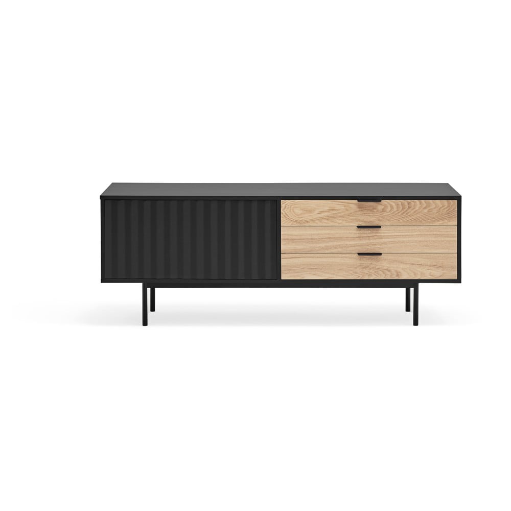 Fekete-natúr színű TV-állvány tölgyfa dekorral 140x52 cm Sierra – Teulat