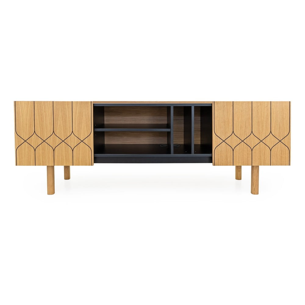 Fekete-natúr színű TV-állvány tölgyfa dekorral 175x60 cm Porto – Woodman