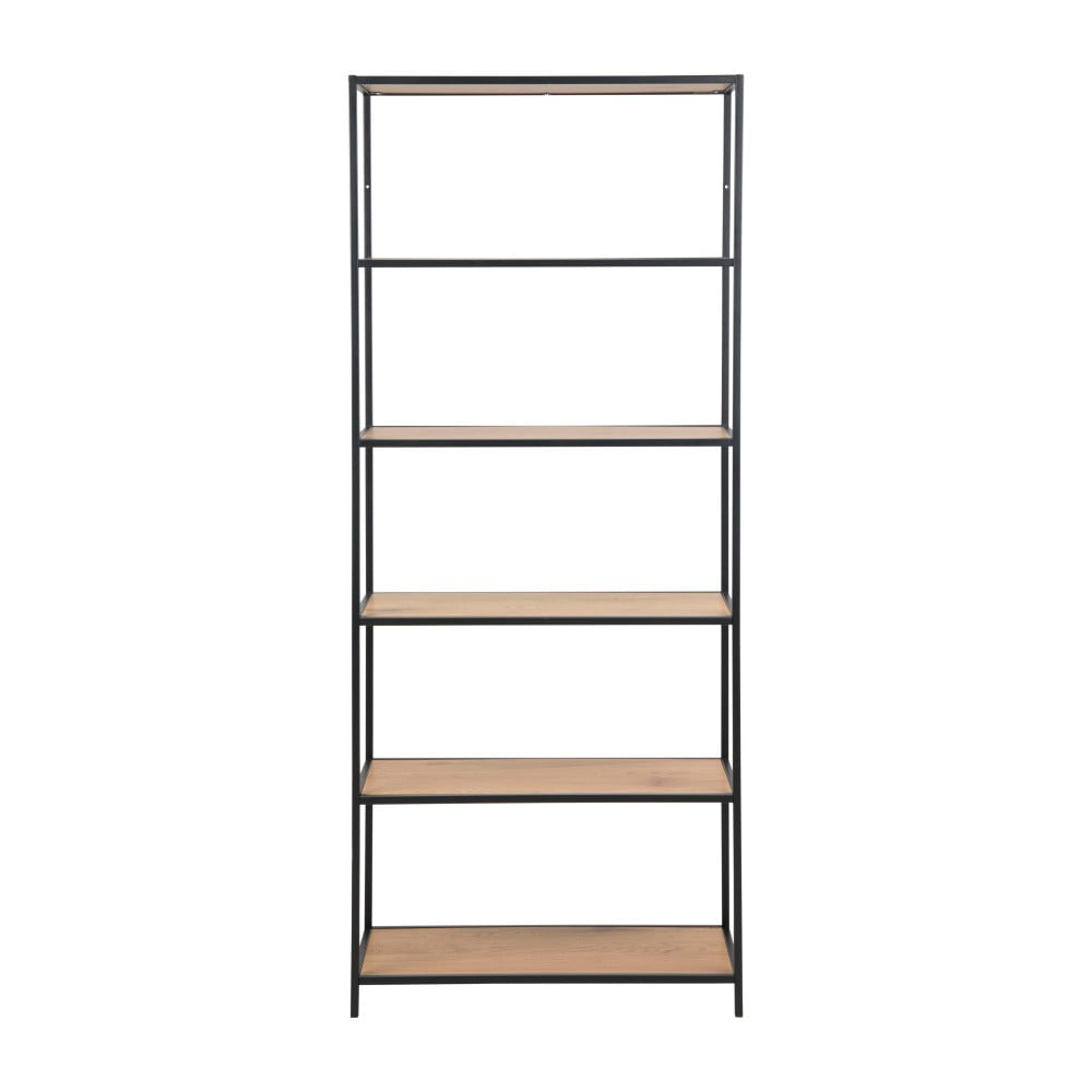 Fekete-natúr színű polcos állvány tölgyfa dekorral 77x185 cm Seaford – Actona