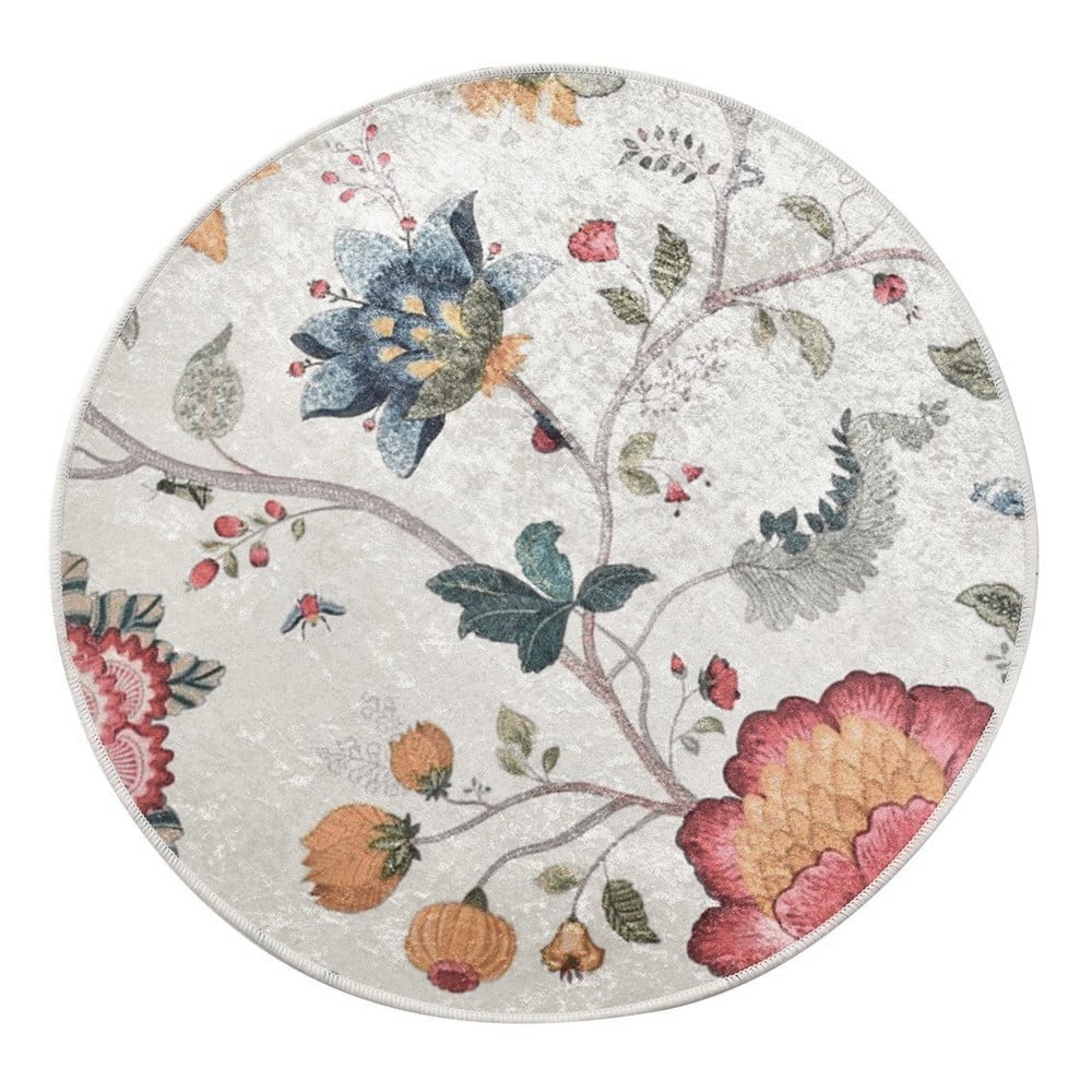 Szürke bársony fürdőszobai kilépő ø 100 cm Vintage Flower – Foutastic