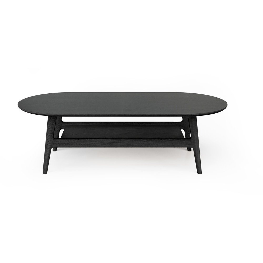 Fekete dohányzóasztal tölgyfa dekorral 60x130 cm Curved – Woodman