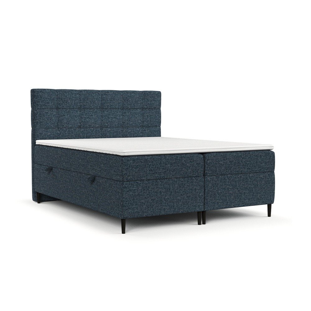 Sötétkék ágyneműtartós boxspring ágy 200x200 cm Urbaneo – Maison de Rêve