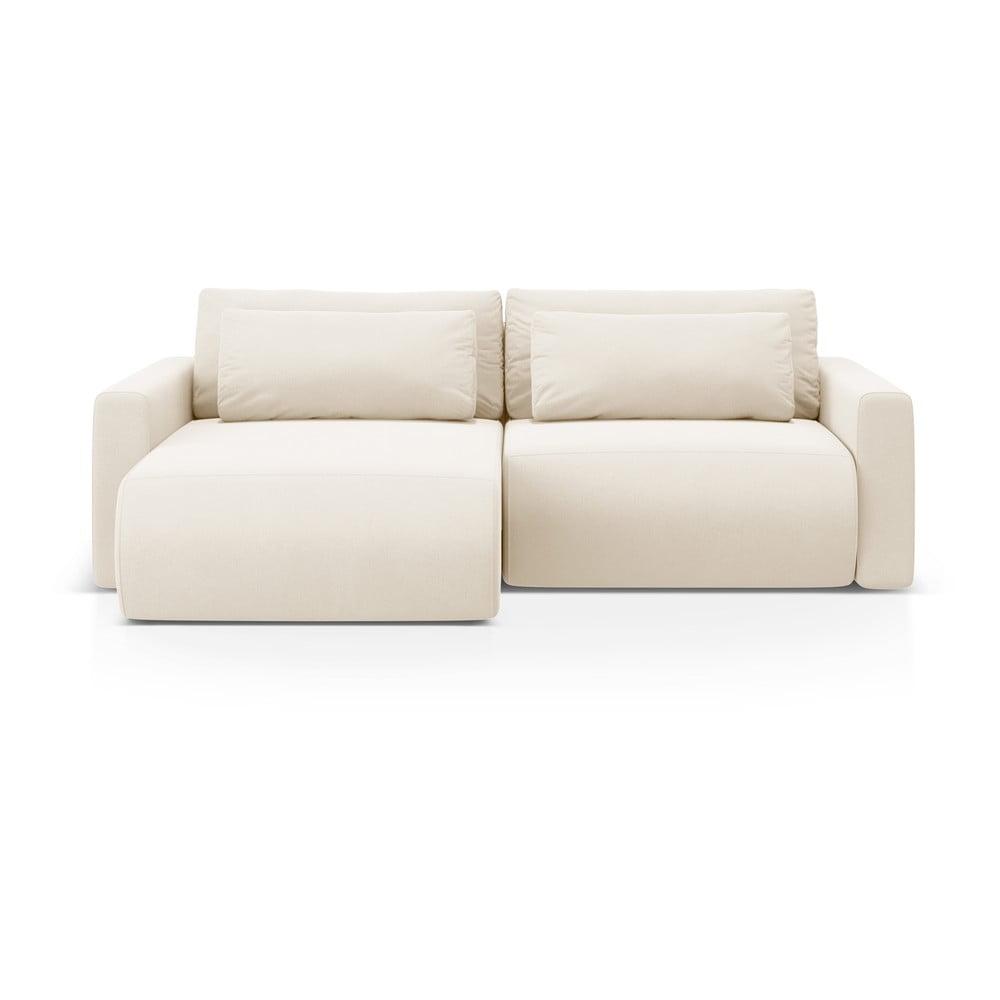 Bézs bársony kinyitható tárolóhelyes sarokkanapé Belfast – Cosmopolitan Design