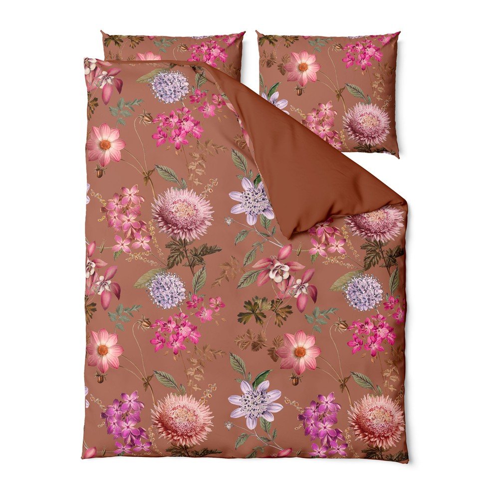 Blossom terrakotta barna egyszemélyes pamutszatén ágyneműhuzat