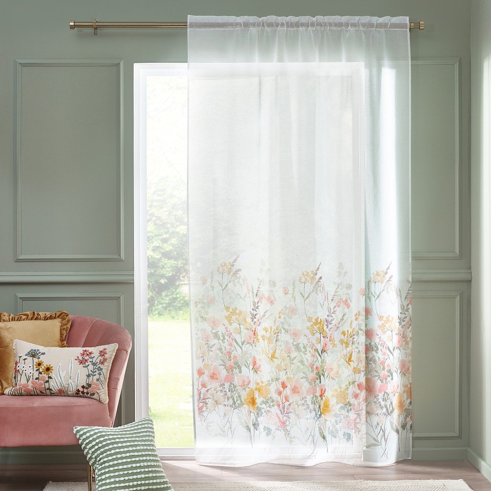 Fehér voile fényáteresztő függöny 140x137 cm Countryside Floral – Catherine Lansfield