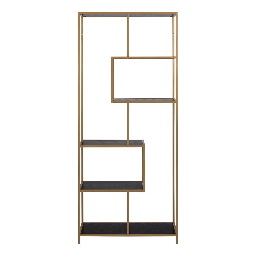 Fekete-aranyszínű könyvespolc 77x185 cm Seaford – Actona