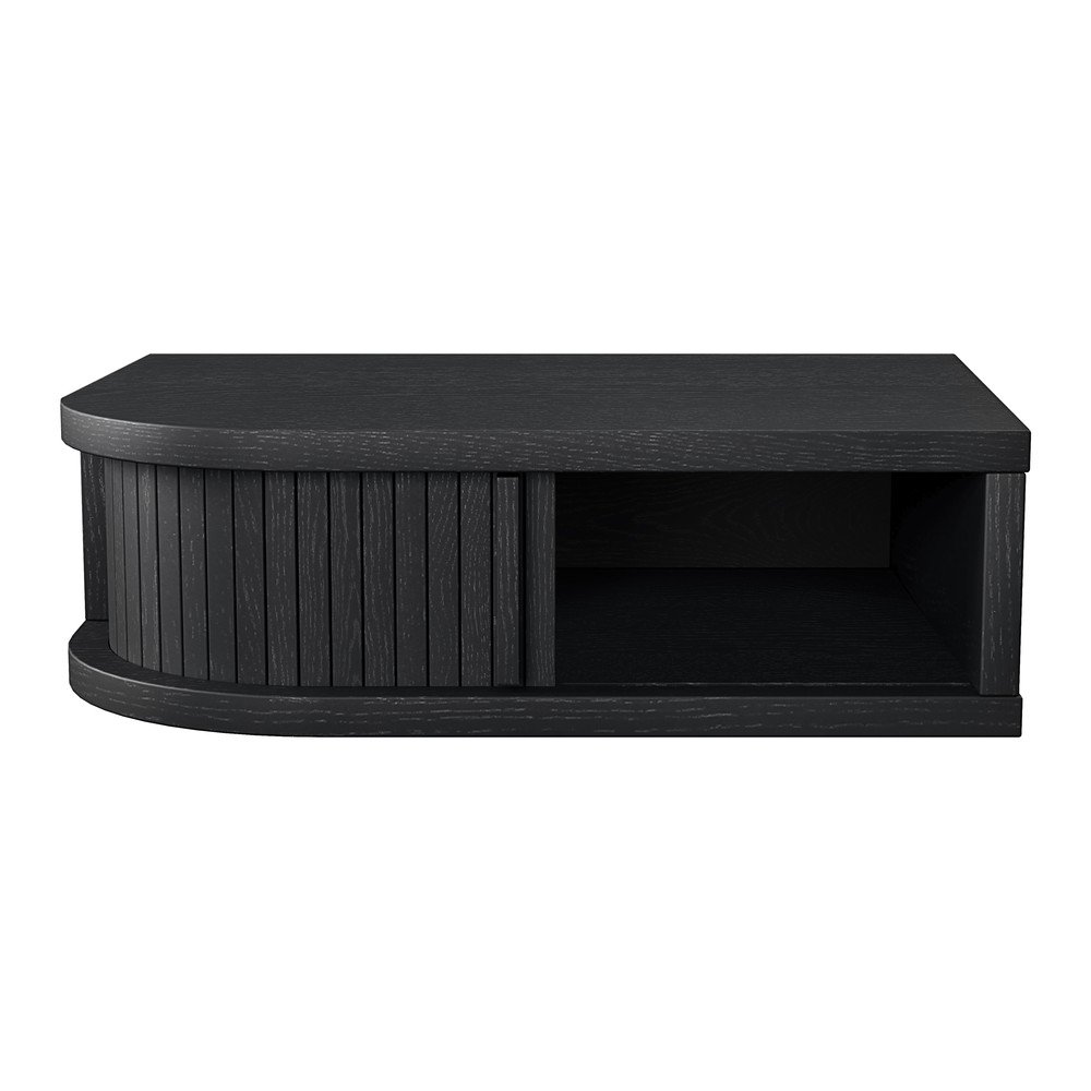 Fekete éjjeliszekrény tölgyfa dekorral Farsta – Woodman