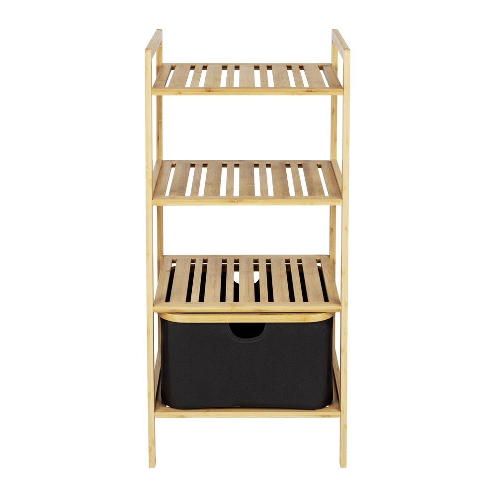 Fekete-natúr színű bambusz fürdőszobai polcos állvány 44x93