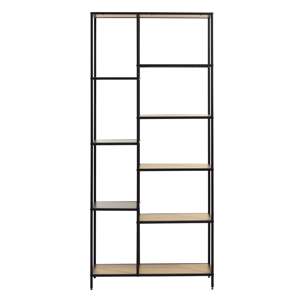 Fekete-natúr színű könyvespolc tölgyfa dekorral 80x180x35 cm Altino – Unique Furniture