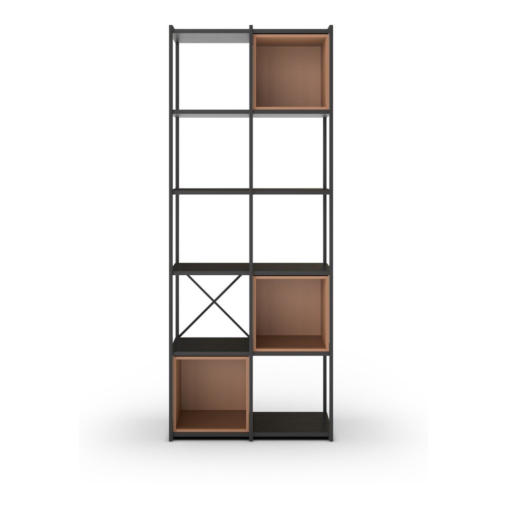 Fekete-téglavörös könyvespolc 71x179 cm Anya – Marckeric