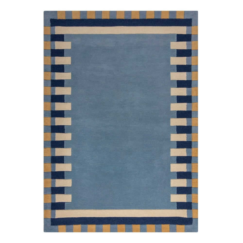 Kék kézi szövésű gyapjú szőnyeg 200x290 cm Kai Wool Border – Flair Rugs