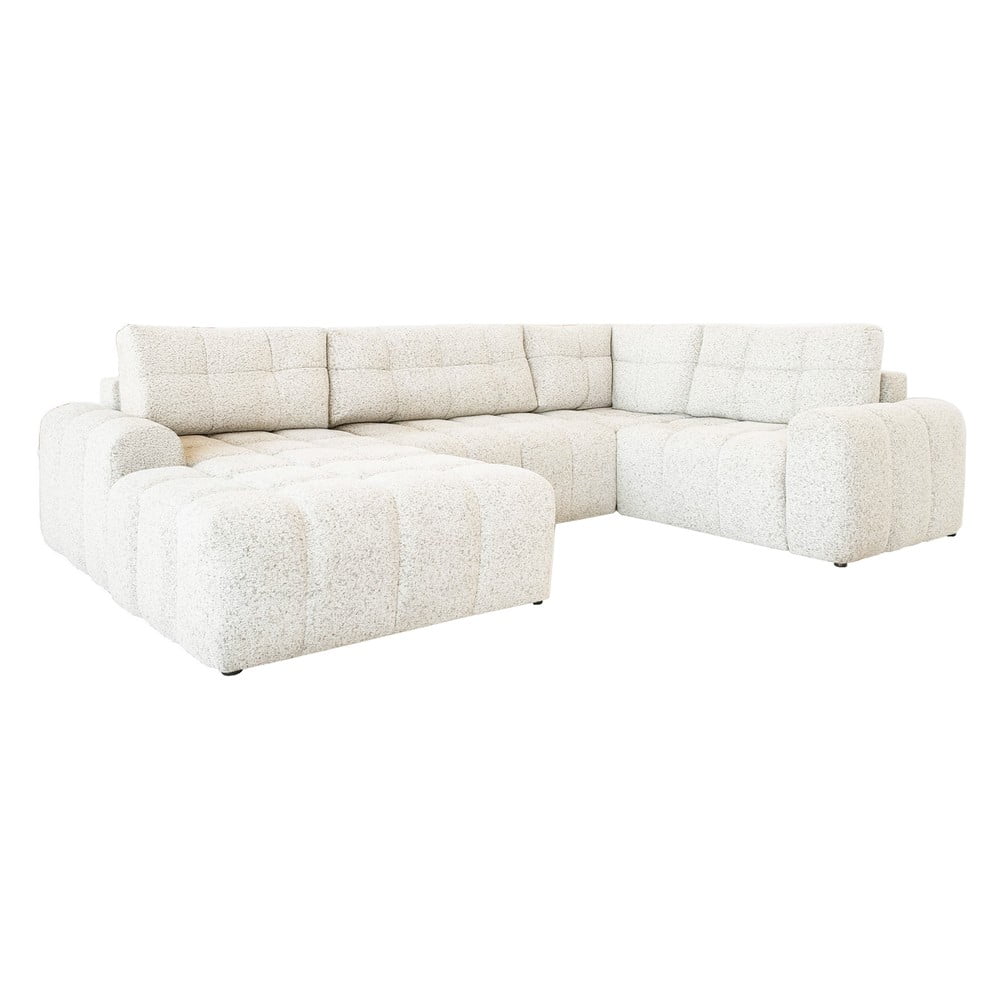 Krémszínű kinyitható tárolóhelyes moduláris sarokkanapé (jobb oldali) Lulu – Miuform