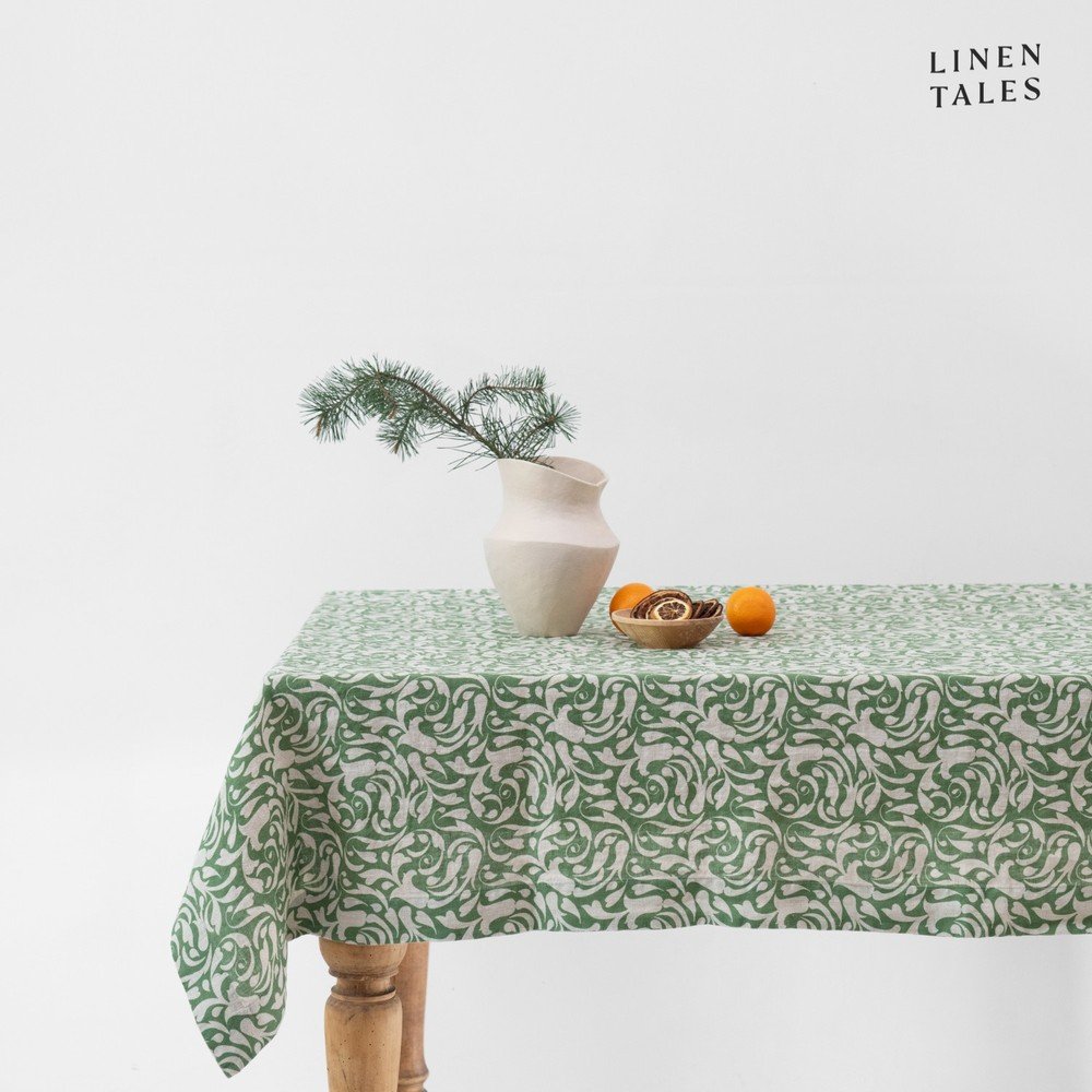 Len asztalterítő 140x140 cm Evergreen Damask – Linen Tales