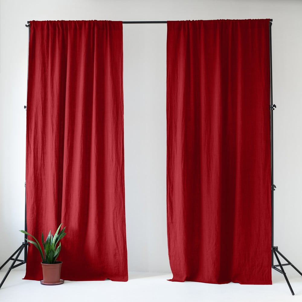 Piros len függöny 140x330 cm Lava Falls – Linen Tales