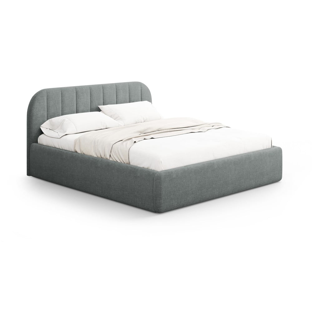 Sötétszürke kárpitozott ágyneműtartós franciaágy ágyráccsal 180x200 cm Juno – Windsor & Co Sofas