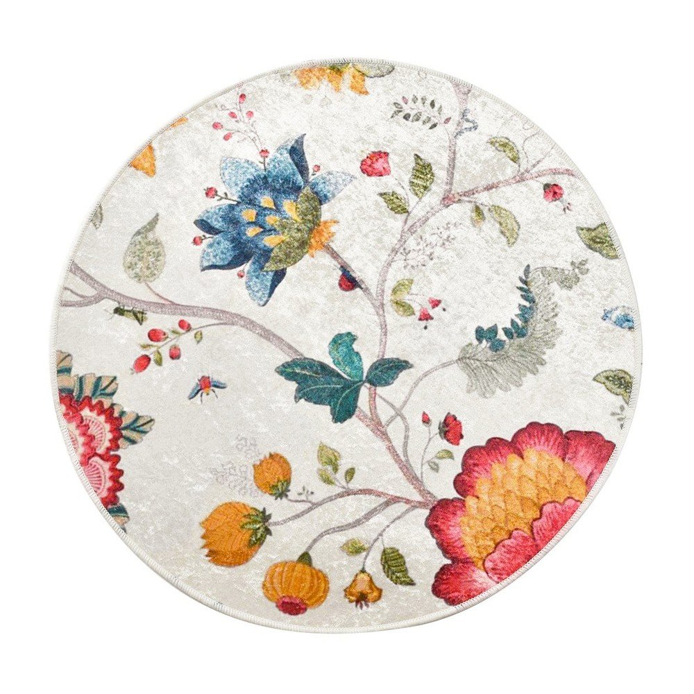 Szürke bársony fürdőszobai kilépő ø 140 cm Vintage Flower – Foutastic