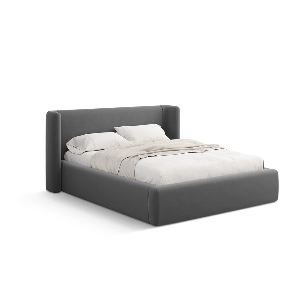 Szürke kárpitozott ágyneműtartós franciaágy ágyráccsal 160x200 cm Jason – Windsor & Co Sofas