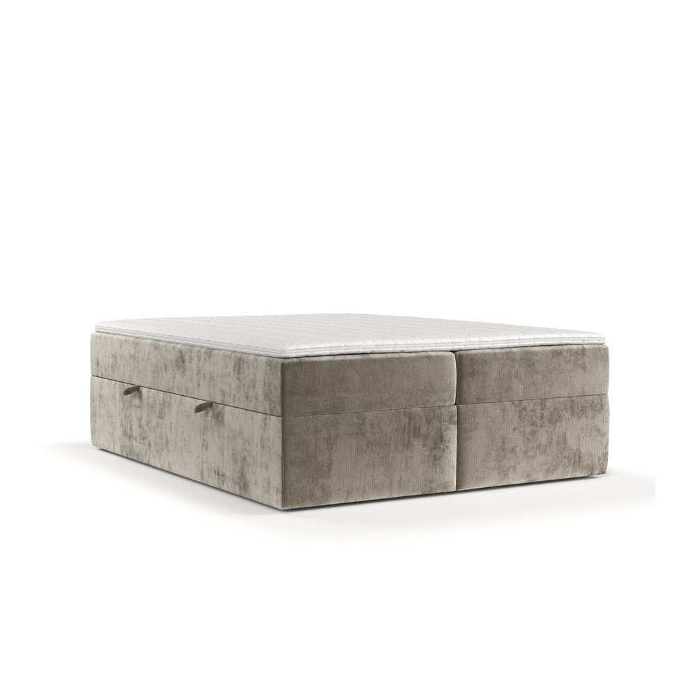 Világosbarna ágyneműtartós boxspring ágy 200x200 cm Yoko – Maison de Rêve