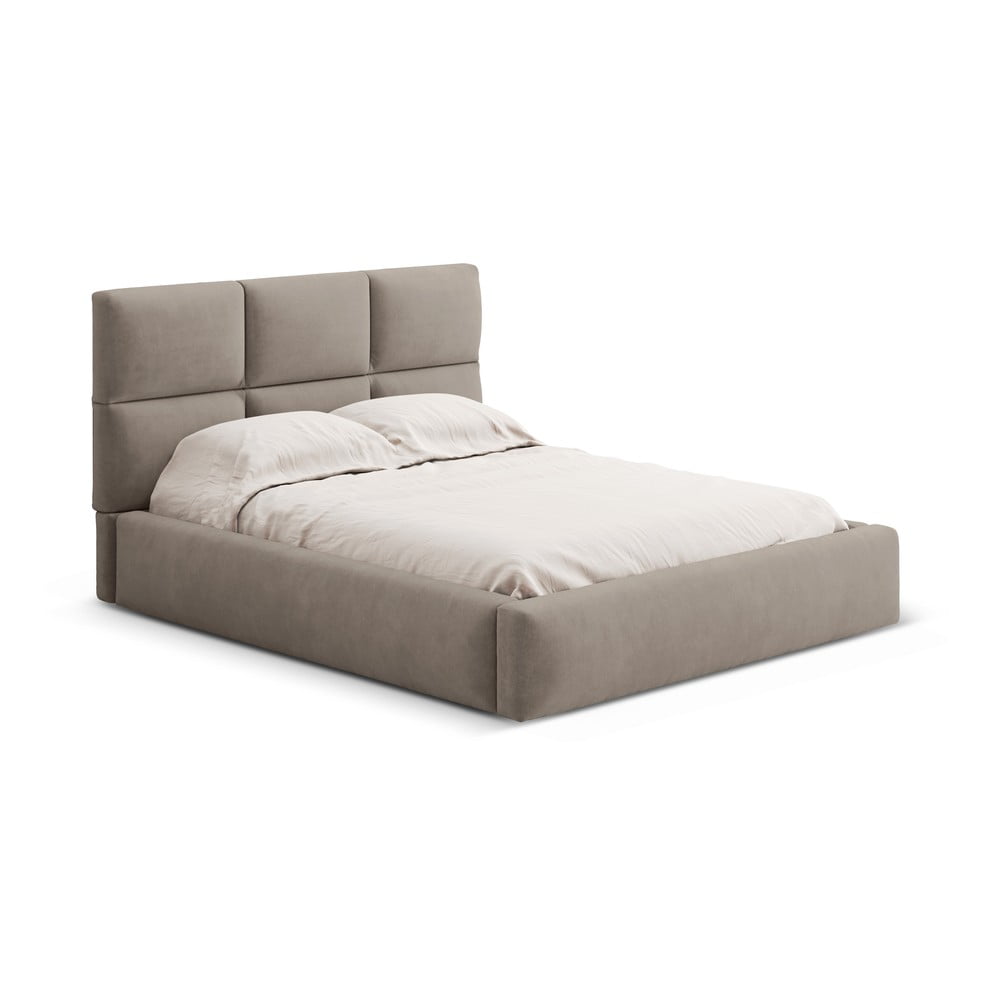 Világosbarna kárpitozott ágyneműtartós franciaágy ágyráccsal 140x200 cm Libera – Windsor & Co Sofas