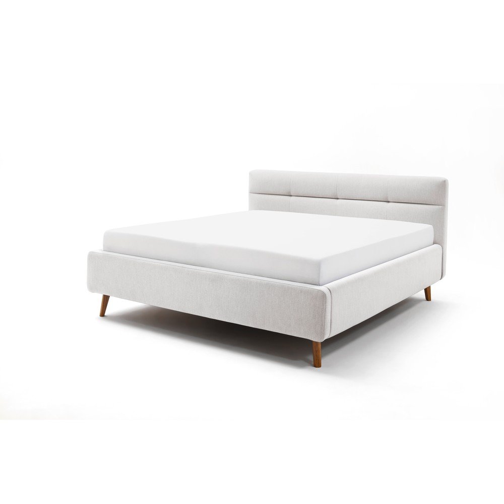 Világosszürke kárpitozott franciaágy tárolóhellyel ágyráccsal 180x200 cm Lotte – Meise Möbel
