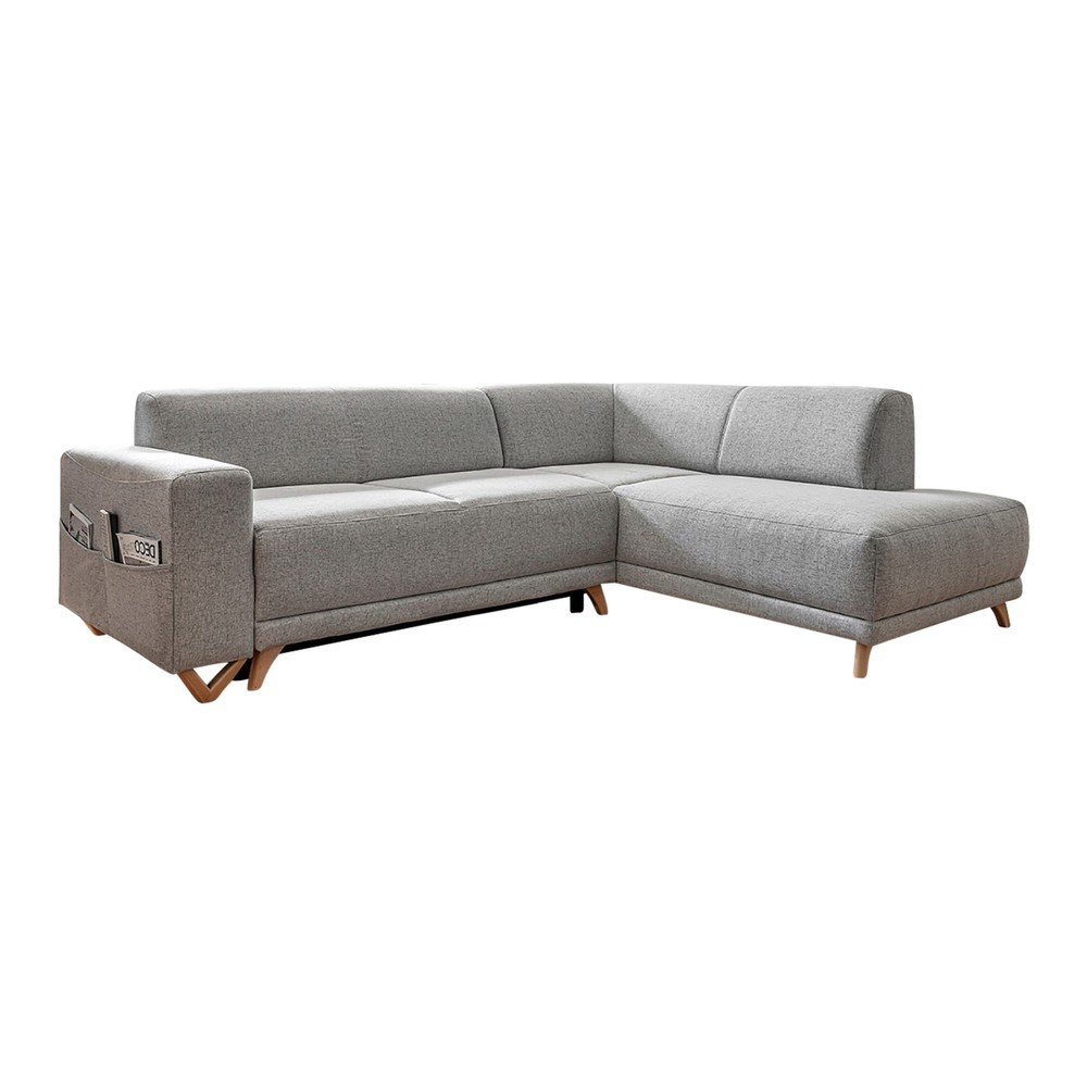 Világosszürke kinyitható-tárolóhelyes sarokkanapé (jobb oldali-L alakú) Classy Sophie – Miuform