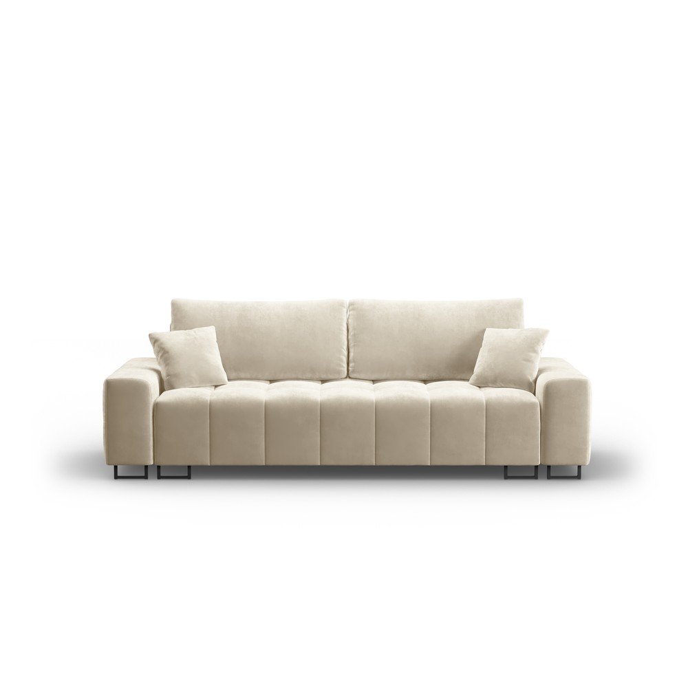 Bézs bársony kinyitható tárolóhelyes kanapé 250 cm Wicklow – Cosmopolitan Design