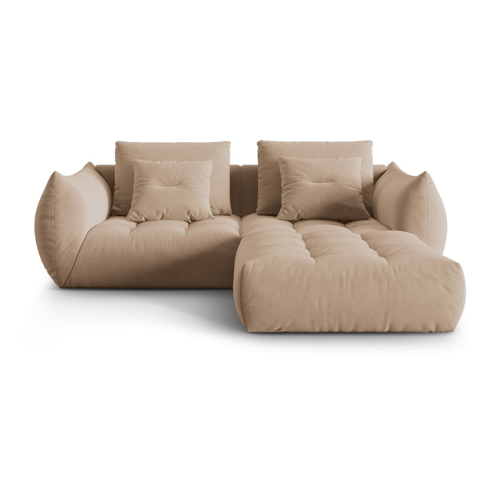 Bézs bársony sarokkanapé Bloom – Micadoni