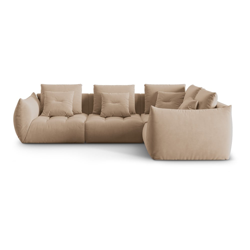 Bézs bársony sarokkanapé (jobb oldali-L alakú) Bloom – Micadoni