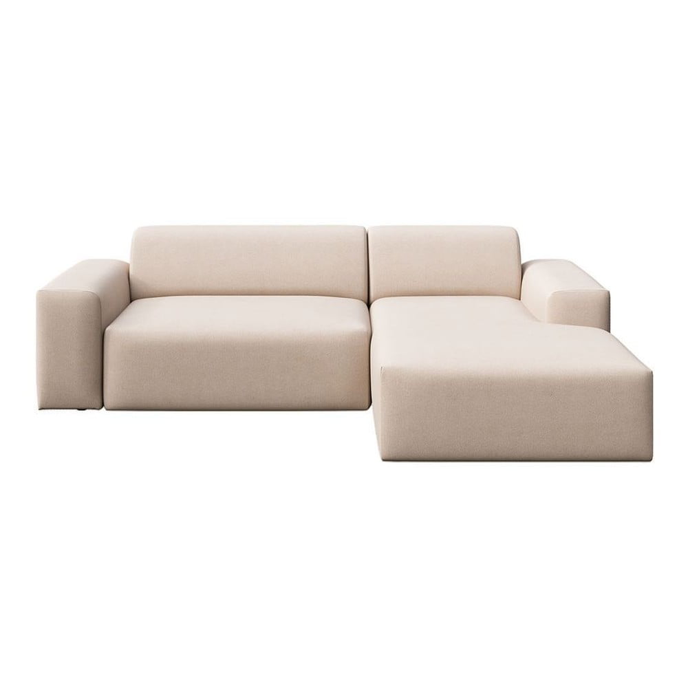 Bézs bársony sarokkanapé (jobb oldali-heverő résszel) Villet – Rodier