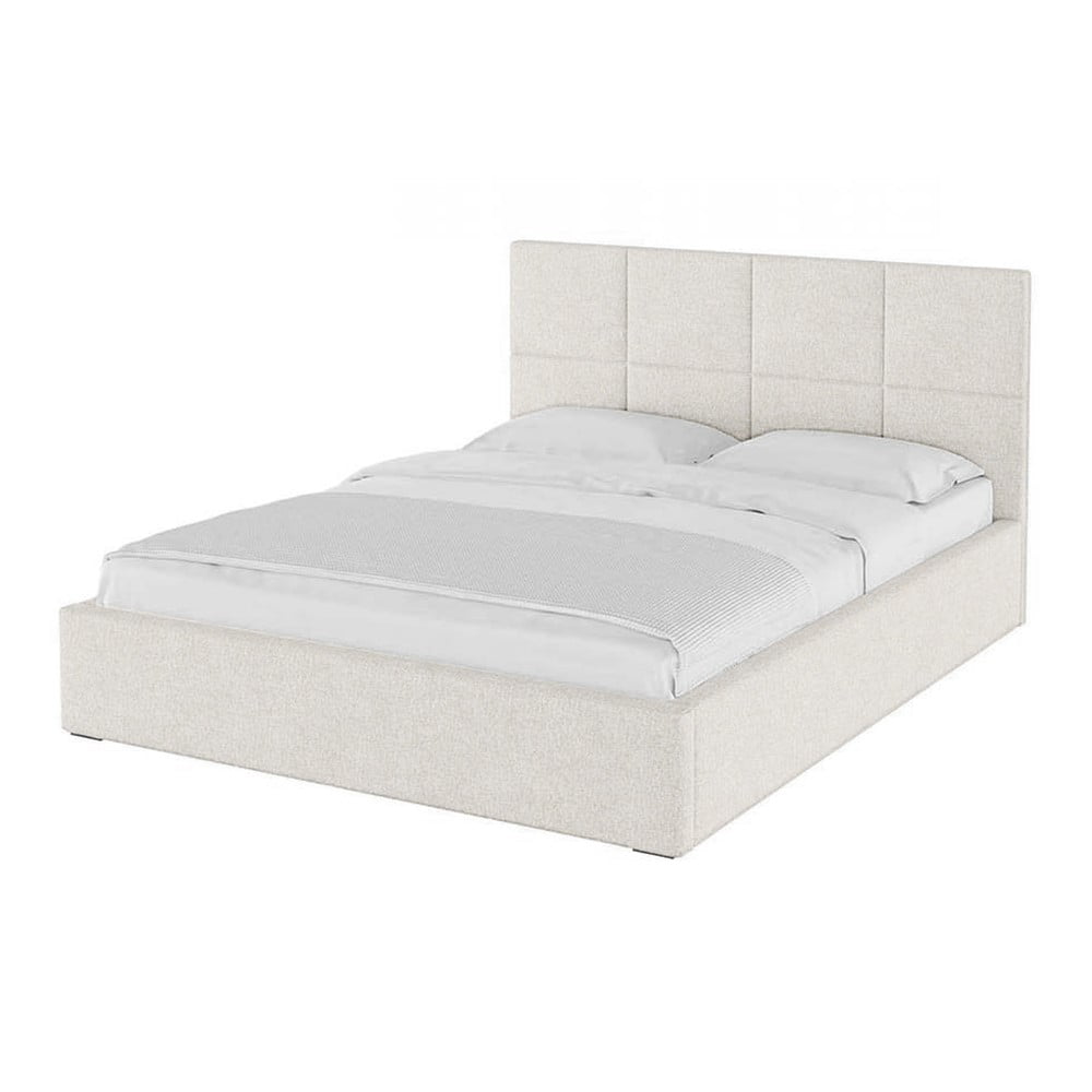 Bézs kárpitozott ágyneműtartós franciaágy ágyráccsal 140x200 cm Bufo – MESONICA