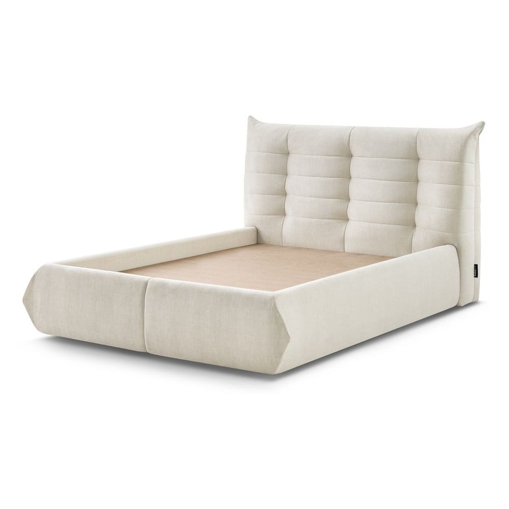 Bézs kárpitozott franciaágy tárolóhellyel