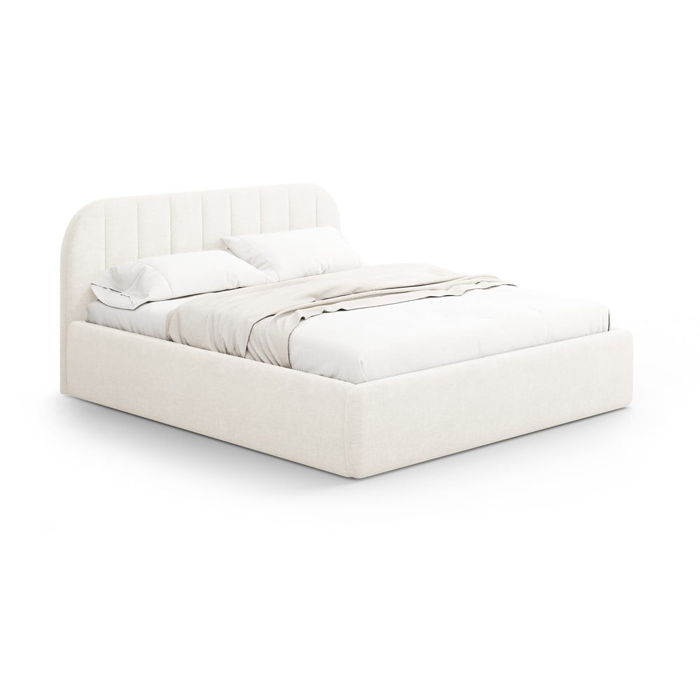 Elefántcsont színű kárpitozott ágyneműtartós franciaágy ágyráccsal 140x200 cm Juno – Windsor & Co Sofas